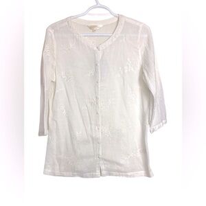Northern Reflections Button Up, 3/4 Sleeve Gauzy 100% Cotton, Sheer, Airy